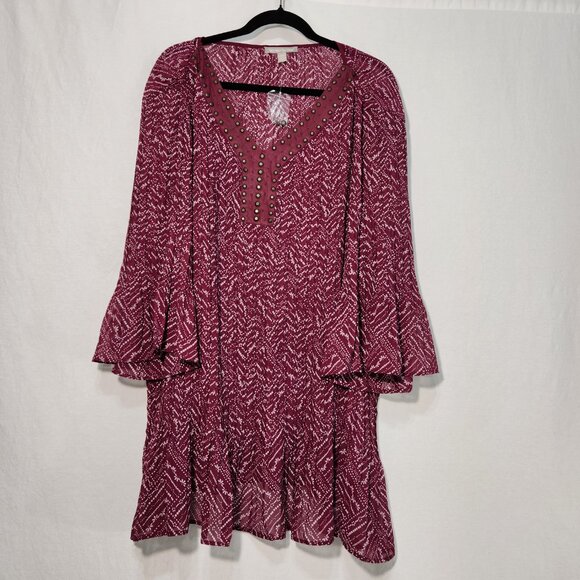 Woman Within Tops - WOMAN WITHIN Flowy Crinkle Pink/White Studs Bell Sleeve Tunic Blouse Top Size 2X